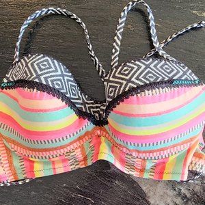 Shade & Shore Coral Striped Bikini Top 34DD **5/$25